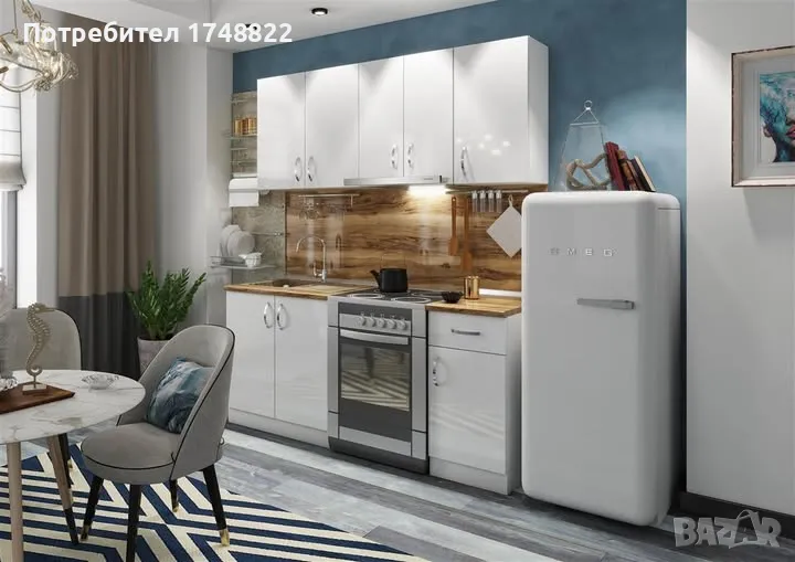 Кухня Бял гланц 180 см., снимка 1