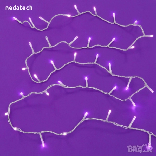 20 Декоративни LED лампички на батерии, 1.9 m, Лилави, снимка 1