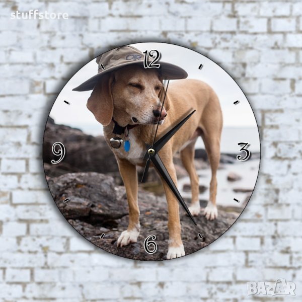 Стенен Часовник - Забавно Куче С Шапка На Скалите, снимка 1