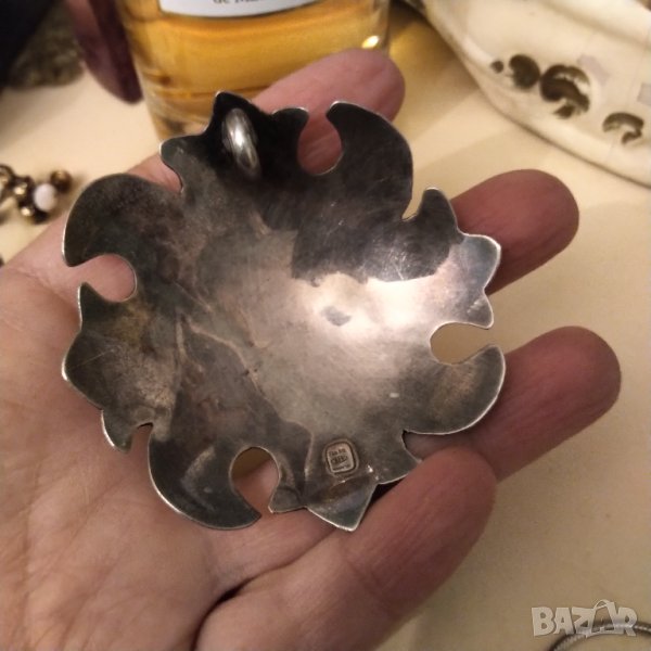 Стара масивна ръчно кована сребърна голяма висулка , снимка 1