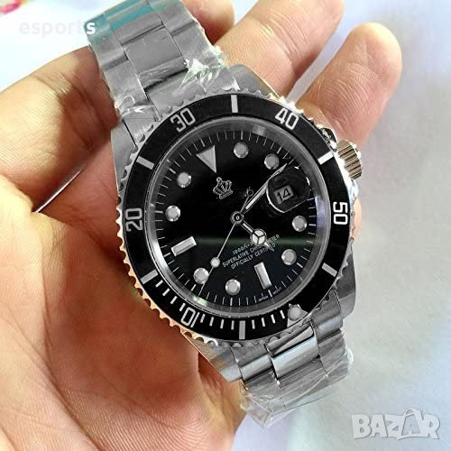 Часовник в стил Rolex Submariner сребристо и черно Silver Black, снимка 1