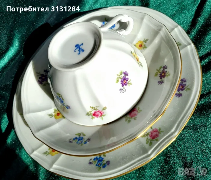 Fursternberg   трио сет за чай кафе  костен порцелан Бавария Германия, снимка 1