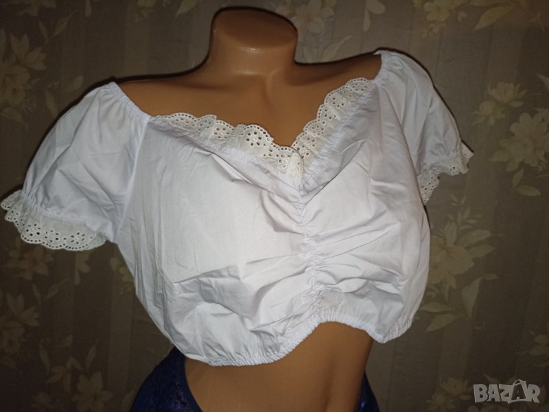 Кроп топ в бяло с къс ръкав от памучна материя L, снимка 1