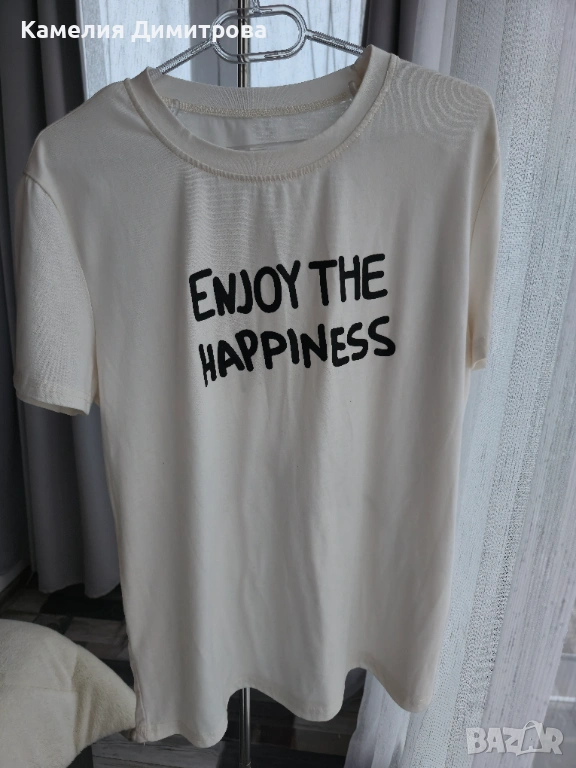 Бяла тениска с надписи и принт отпред и отзад, снимка 1