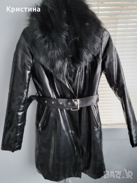 Лачено палто с яка от косъм , снимка 1