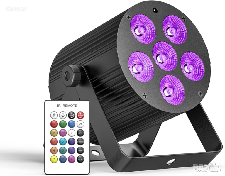 Erreyht 60W акумулаторна LED Par лампа, RGBWA+UV 6 LED сценични светлини с дистанционно, снимка 1