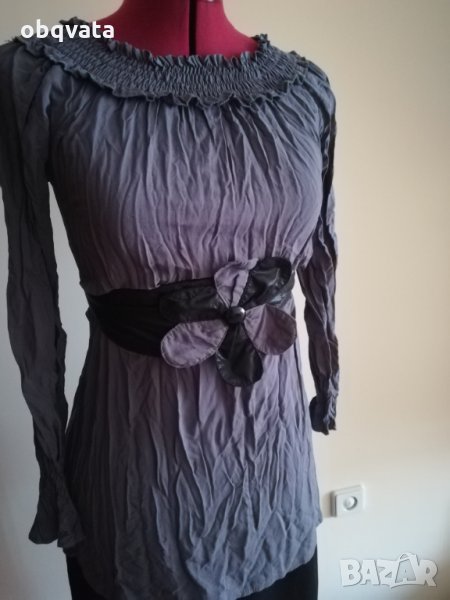 Дамска сива блуза с паднали рамене, снимка 1