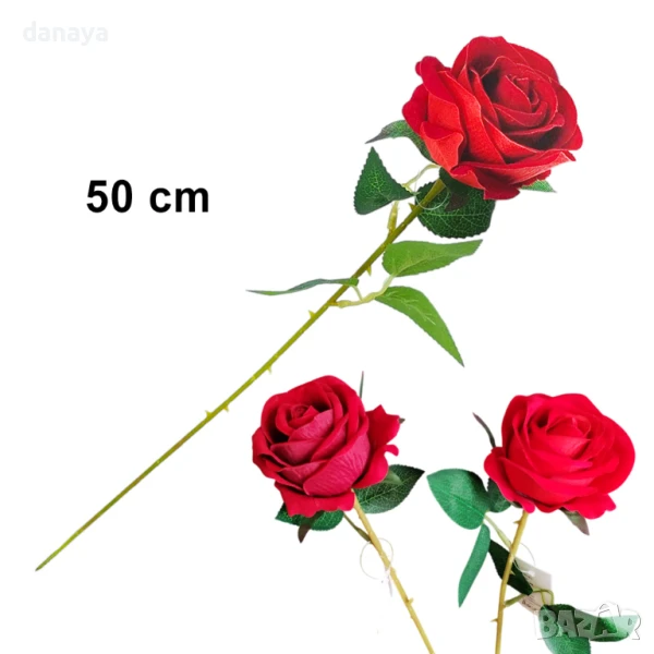 782 Изкуствена роза червена разцъфнала декорация за дом 60см, снимка 1