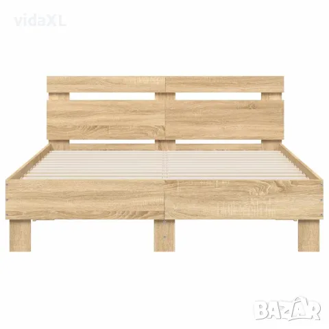 vidaXL Рамка за легло с табла и LED, дъб сонома, 120x200 см, снимка 7 - Спални и легла - 56146677