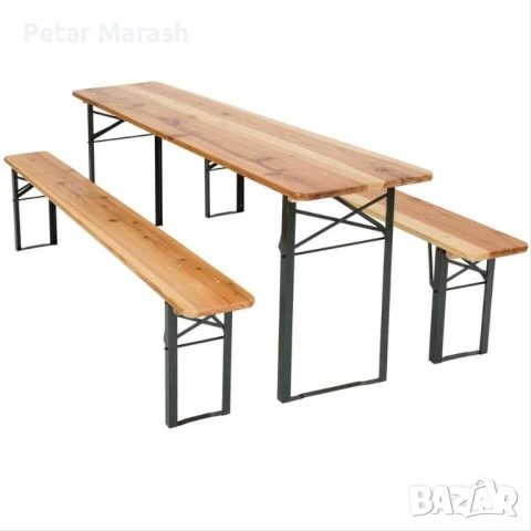 Градински комплект Дървена маса с две пейки 170 см, снимка 2 - Градински мебели, декорация  - 51051167