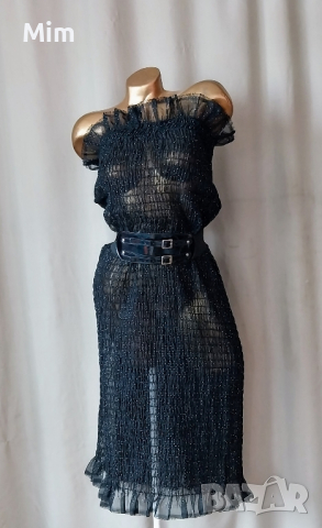 2XL/4XL Черна, прозрачна, ластична рокля със сребристи точки , снимка 1
