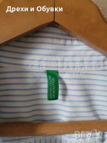 Дамска риза бяло и синьо райе BENETON , снимка 2 - Ризи - 51752635
