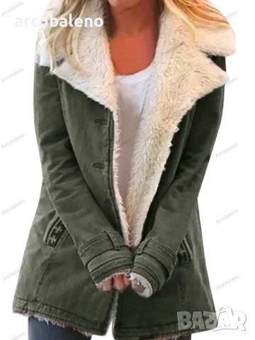 Дамско есенно-зимно едноцветно плюшено яке със средна дължина, 9цвята  , снимка 3 - Якета - 42644120