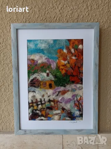 Зимна приказка 1 и 2/вълнена живопис/плъст, снимка 2 - Картини - 49171199