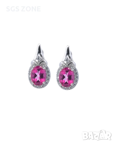 СРЕБЪРНИ ОБЕЦИ С РОЗОВ ТОПАЗ, снимка 5 - Обеци - 52296130