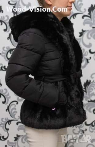 Дамско зимно яке с качулка - черно, снимка 1