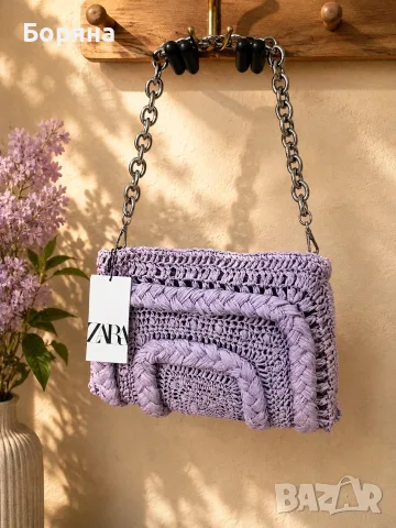 ZARA нова с етикет лилава чанта рафия