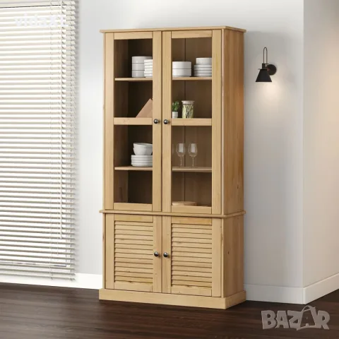 vidaXL Стъклен шкаф витрина VIGO 85x35x170 см бор масив, снимка 2 - Секции и витрини - 56147327