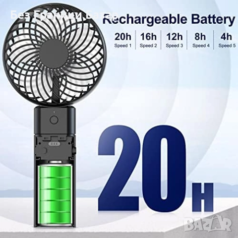 Нов Преносим мини вентилатор 5 скорости + Power Bank 5200mAh Охлаждане, снимка 2 - Други стоки за дома - 51487502