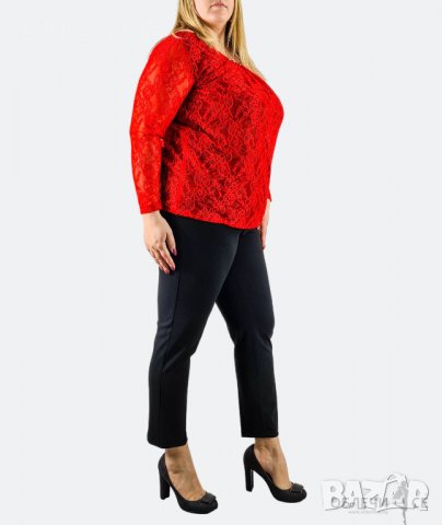 Дантелена дамска блуза в големи размери /червена/, снимка 3 - Ризи - 39787168