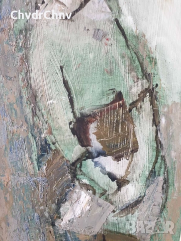 55х30см наивизъм/абстрактна стара картина масло върху фазер/момиче/дървена рамка, снимка 5 - Картини - 51432461