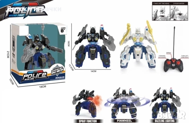 Робот полицейски с дистанционно управление и пушек ефекти , снимка 4 - Коли, камиони, мотори, писти - 52837286