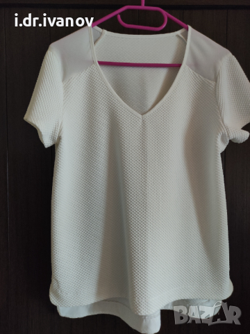 бяла външна стилна блуза с остро деколте , снимка 1