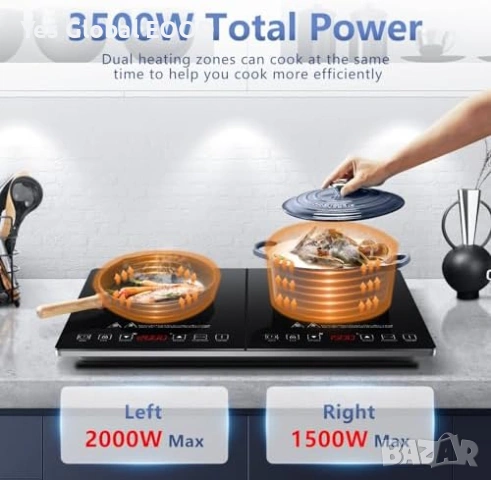 Двоен индукционен котлон AMZCHEF 3500W таймер, снимка 3 - Котлони - 54223486