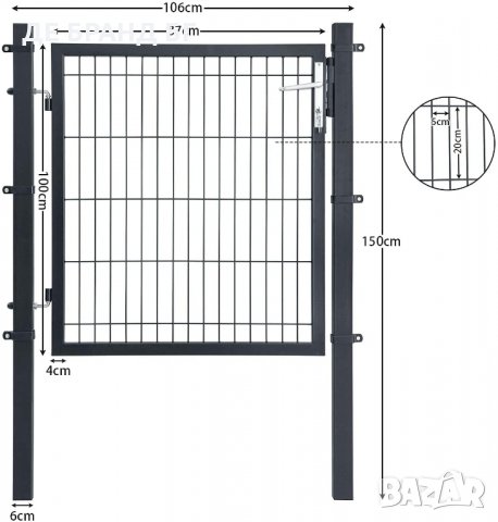 Градинска врата (единична), 106 х 150 см, сива SH25GD02, снимка 6 - Други - 35633955