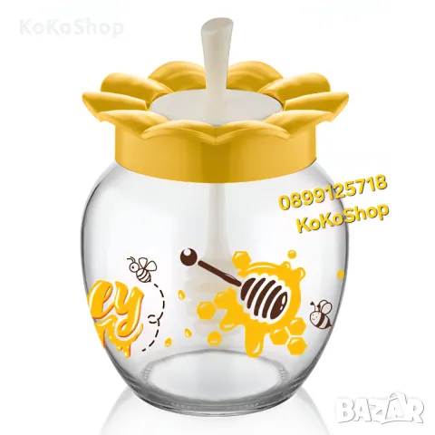 Буркан за мед с лъжичка-370 мл./буркан за мед