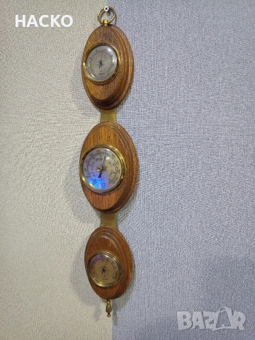 Метеорологична Станция,Термометър,Барометър,Влагомер,Махагонова Поставка Внос от Нидерландия , снимка 2 - Други - 53274598