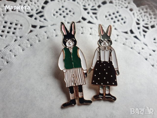 Комплект Сладки брошки зайчета Пинчета Зайци Пинове Значки Бижута Малък подарък Зайче , снимка 2 - Други - 39024550