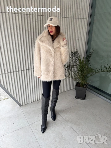 Дамско бежаво палто от еко косъм , снимка 3 - Палта, манта - 52886529