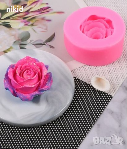 3D Едра роза на пъпка с притворени листа силиконов молд форма фондан гипс сапун свещ декор, снимка 1 - Форми - 42069387