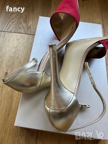 Mango сандали на висок ток в червено и златисто, снимка 5 - Дамски обувки на ток - 42568395