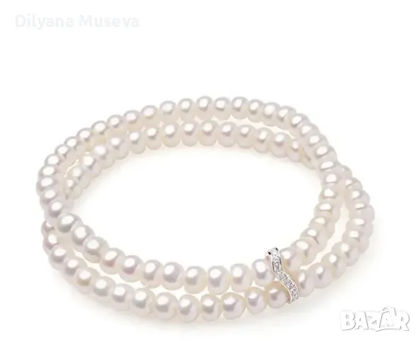 Обеци и гривна , бели плоски перли , снимка 4 - Обеци - 47712119