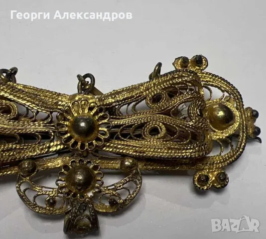 19-ти Век РАЗКОШНА ОГРОМНА Старинна ФИЛИГРАННА САЧАНЕНА БРОШКА с ЖИВАЧНА ПОЗЛАТА, снимка 5 - Антикварни и старинни предмети - 55955929