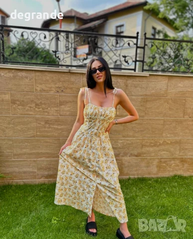 Дълга рокля жълти цветя, снимка 3 - Рокли - 50870448