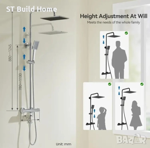 💥Термостатичен ,(Инокс)душ комплект с вградена защита от изгаряне. Елегантен и издръжлив!💥, снимка 3 - Душове - 52298259