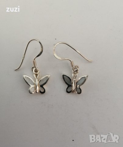 Елегантни обеци с бял седеф - пеперуда. Сребро проба 925. , снимка 1