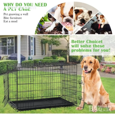 4483 Преносима метална клетка с двойна ключалка за средни и големи кучета – 89x59x65 см, снимка 6 - За кучета - 53877246