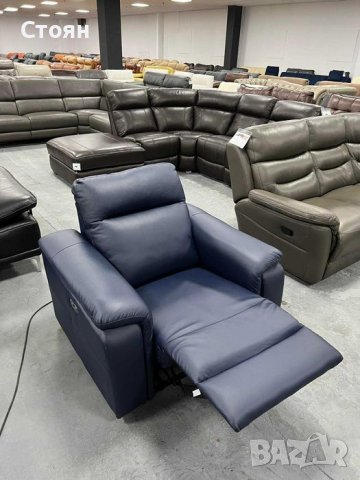 ПРОМОЦИЯ!!!Син фотьойл от еко кожа с електрически релаксиращ механизъм, снимка 6 - Дивани и мека мебел - 37251767