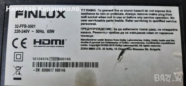 Продавам Power-17IPS62,T.con-32T42-C0K CTRL-BD от тв.FINLUX 32-FFB-5501 
