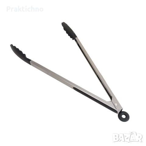 Щипка за сервиране от неръждаема стомана и силикон с халка за заключване и закачане – 37 см, снимка 1