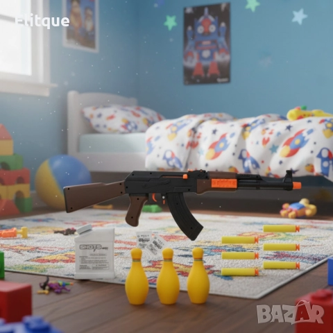 Играчка автомат AK-47 Калашников – 63 см, с меки патрони и мишени, снимка 6 - Други - 52820268