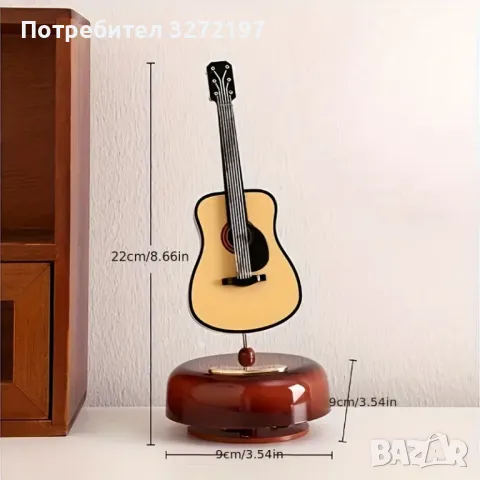 Ръчно изработена въртяща се музикална кутия с форма на китара в ретро стил, механична, снимка 5 - Декорация за дома - 48197380