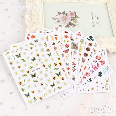 Нови Цветя Самозалепващи се Стикери 8 листа Декорация нокти Деца Момичета, снимка 2 - Други - 42024750