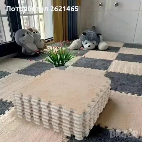 Велурен мек килим - пъзел , комплект от 12 части, за под на детска стая, 30х30 см, снимка 2 - Други - 49169946