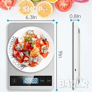 Акумулаторна кухненска везна 15 кг Лед с иноксово покритие, снимка 12 - Електронни везни - 49132738