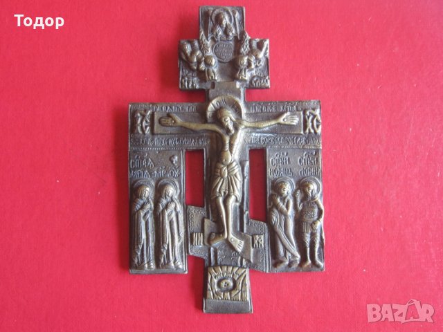 Уникален руски бронзов кръст икона 